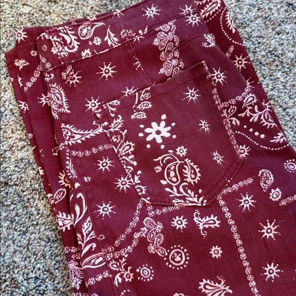 Red denim Paisley Print Pants - Picture 4 of 4